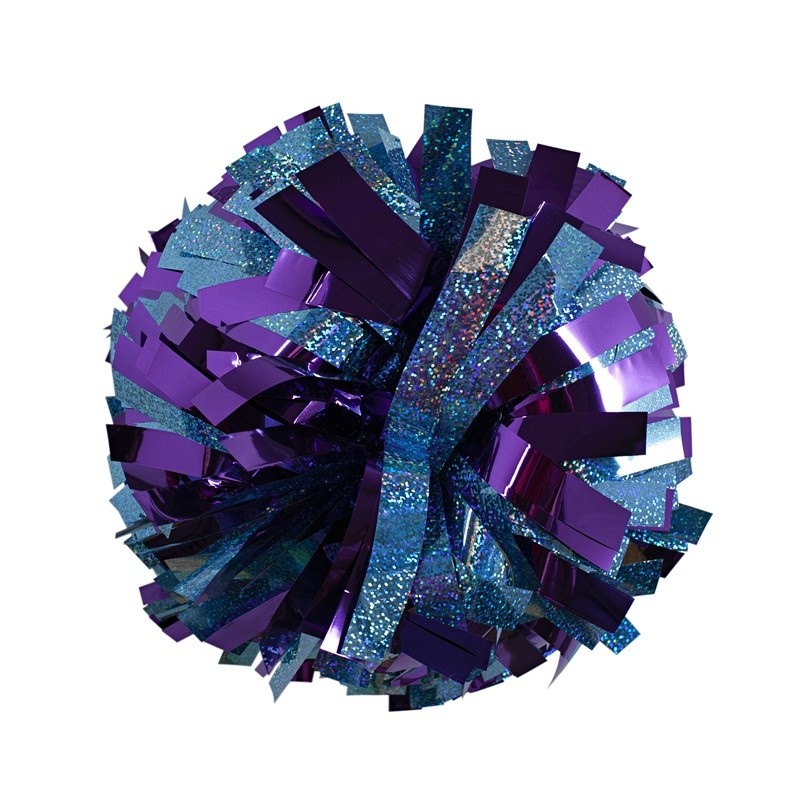 Pom pon 6" Holographique Bleu Ciel Métallique Violet